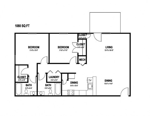 a floor plan of a bedroom floor plan with an open floor plan
